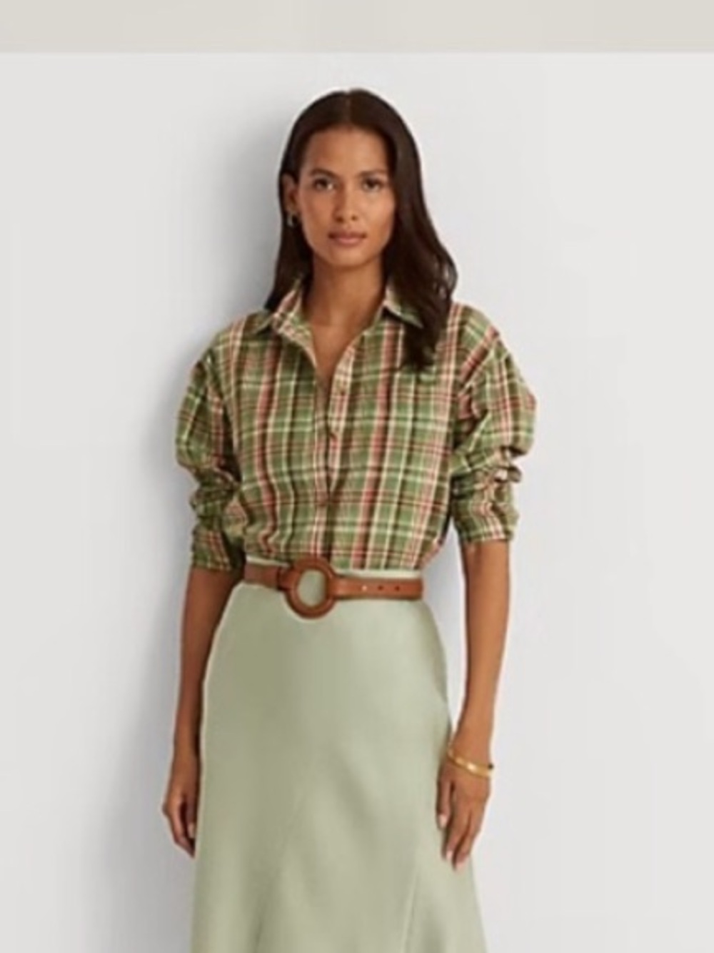 Ralph Lauren Green and Pink Plaid Button-Down Shirt
